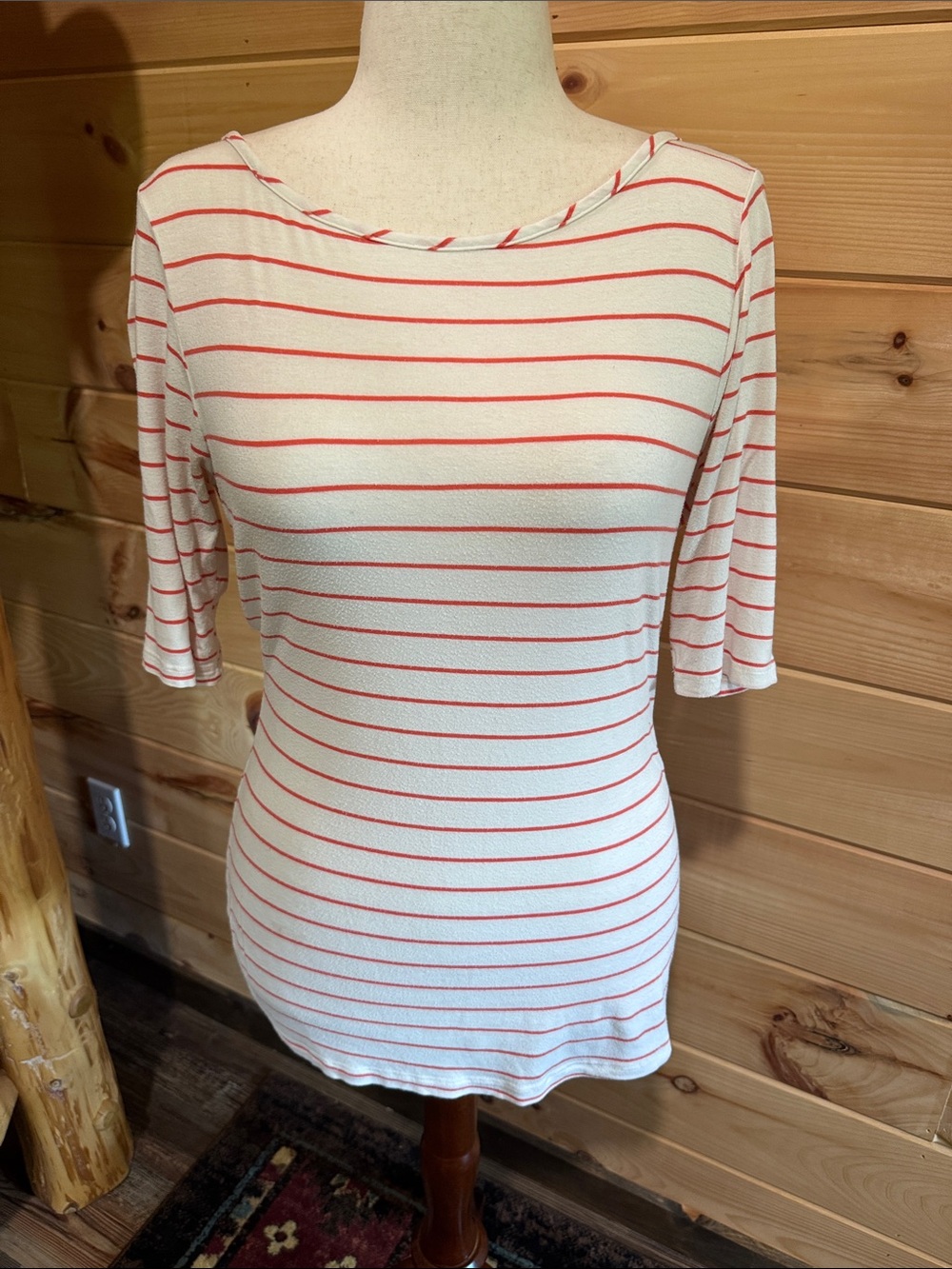 White Top with Coral Stripes - Short Sleeve